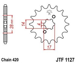 Zębatka przód 14Z JTF1127.14 Derbi Senda 50 02-05 Gilera SMT 50 03-05