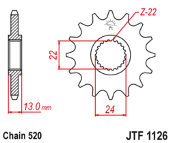 Zębatka przód 16Z JTF1126.16 Aprilia Moto 6.5 650 95-01 Pegaso 650 92-96