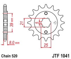 Zębatka przód 14Z JTF1041.14 Kymco MXer 150 Quad 02-07 MXU 150 05-17