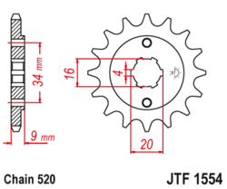 Zębatka przód 14Z JTF1554.14 Hyosung GT 250 04-15 GV 250 Aquila 01-15