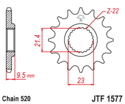 Zębatka przód 15Z JTF1577.15 Yamaha TT 600 01-04 XT 600 99-03