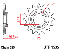 Zębatka przód 15Z JTF1535.15 Kawasaki ZX-6R (ZX 600) ZZR 600 (ZX 600)