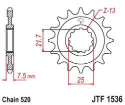 Zębatka przód 14Z JTF1536.14 Kawasaki KFX 450 R (KSF 450) 08-14