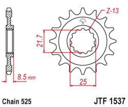 Zębatka przód 15Z JTF1537.15 Kawasaki KLZ 1000 Z 1000 ZX-10R (ZX 1000)