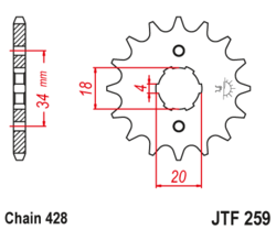 Zębatka przód 14Z JTF259.14 Honda XL 125 185 CG 125 Daelim VL 125 VS 125