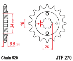 Zębatka przód 14Z JTF270.14 Derbi DXR 250 Honda CMX 250 GB 250