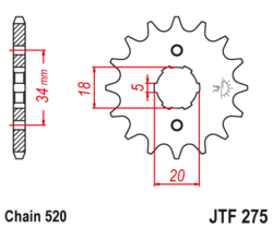 Zębatka przód 15Z JTF274.15 Honda H 100 80-92 XL 100 79-86