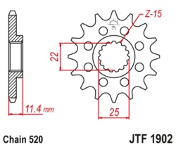 Zębatka przód 15Z JTF1902.15 KTM EGS 400 Enduro 690 SX 620 SC 400 620