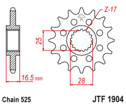 Zębatka przód 16Z JTF1904.16 KTM Adventure 990 09-13 Super Duke 990 12-13