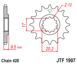 Zębatka przód 14Z JTF1907.14 Husqvarna TC 85 15-16 KTM SX 85 04-16