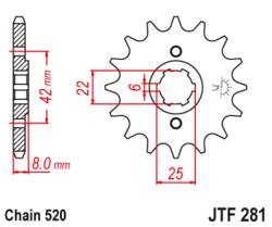 Zębatka przód 15Z JTF281.15 Honda MVX 250 XL 500 600