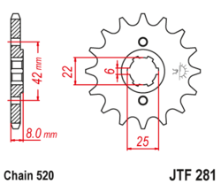 Zębatka przód 14Z JTF281.14 Honda XR 500 79-84 XR 600 85-90