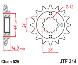 Zębatka przód 16Z JTF314.16 Honda XRV 750 Africa Twin 90-03