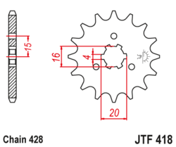 Zębatka przód 15Z JTF418.15 Kawasaki KE 100 84-01