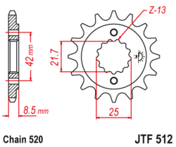 Zębatka przód 16Z JTF512.16 Kawasaki EN 500 GPZ 500 KLE 500 ZR 550