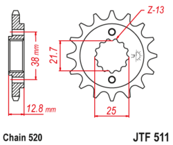 Zębatka przód 15Z JTF511.15 Kawasaki KLR 650 (KL 650) 95-04 KLX 650 93-95