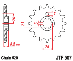 Zębatka przód 13Z JTF507.13 Husqvarna CR 250 WR 360 Kawasaki KLT 200 250