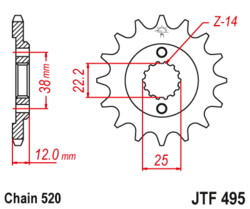 Zębatka przód 15Z JTF495.15 Ducati Paso 750 86-90 Sport 750 88-90