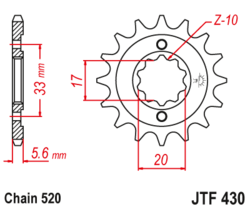 Zębatka przód 15Z JTF430.15 Suzuki GSX 250 82-83 GT 250 79-81