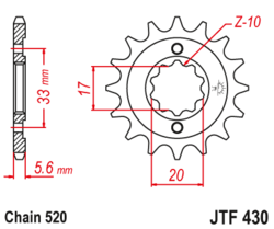 Zębatka przód 14Z JTF430.14 Suzuki GS 250 80-81 GSX 250 80-83