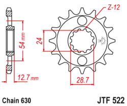 Zębatka przód 15Z JTF522.15 Kawasaki GPZ 1100 (KZ 1100) Z 1000 (KZ1000)