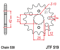 Zębatka przód 15Z JTF519.15 Kawasaki ZZR 600 (ZX 600) 90-92