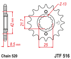 Zębatka przód 14Z JTF516.14 Kawasaki EL 250 GPX 250 KLX 250 ZXR 250