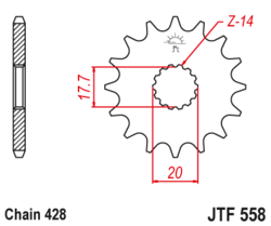 Zębatka przód 14Z JTF558.14 Yamaha YZ 85 02-17