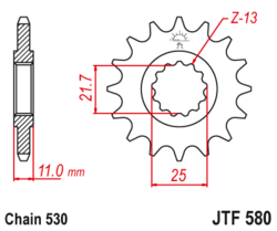 Zębatka przód 16Z JTF580.16 Yamaha FZ 750 FZ6 YZF-R6 600 YZF 750