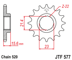 Zębatka przód 15Z JTF577.15 MZ MUZ Baghira 660 Yamaha TT 600 XT 600