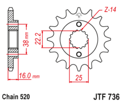 Zębatka przód 15Z JTF736.15 Ducati 851 888 Monster 600 696 750 800 900