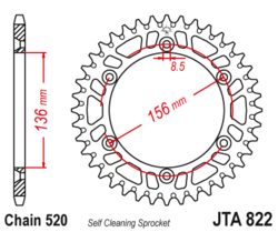 Zębatka tylna aluminiowa 52Z JTA822.52 Husqvarna CR 125 TC 570 WR 125