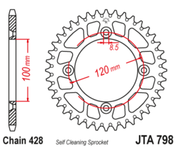 Zębatka tylna aluminiowa 52Z JTA798.52 Suzuki RM 80 Yamaha YZ 85