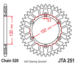 Zębatka tylna aluminiowa 48Z JTA251.48 Yamaha YZ 125 250 450