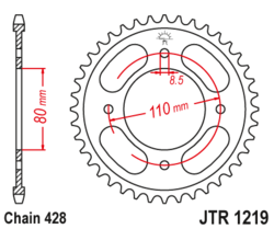 Zębatka tylna 42Z JTR1219.42 Honda CBF 125 09-14