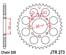 Zębatka tylna 44Z JTR273.44 Honda XL 125 Varadero 01-13