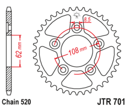 Zębatka tylna 43Z JTR701.43 Cagiva Mito 125 N1 125 Raptor 125 River 600