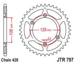 Zębatka tylna 57Z JTR797.57 Kawasaki KLX 125 03-06 Suzuki DR-Z 125 03-16