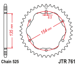 Zębatka tylna 38Z JTR761.38 Ducati 1098 07-09 1198 09-11