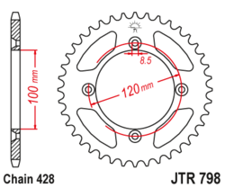 Zębatka tylna 52Z JTR798.52 Yamaha YZ 85 02-17 Suzuki RM 80 82