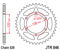 Zębatka tylna 43Z JTR846.43 Yamaha FZR 400 90-95 TZR 250 96-97